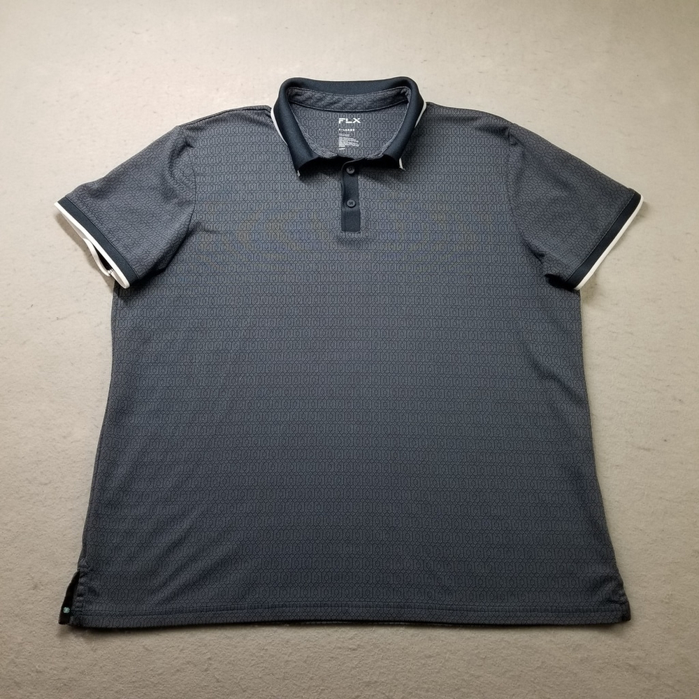 FLX Polo Shirt Mens Size XL Blue Tech Polyester Golf AOP Allover Geometric